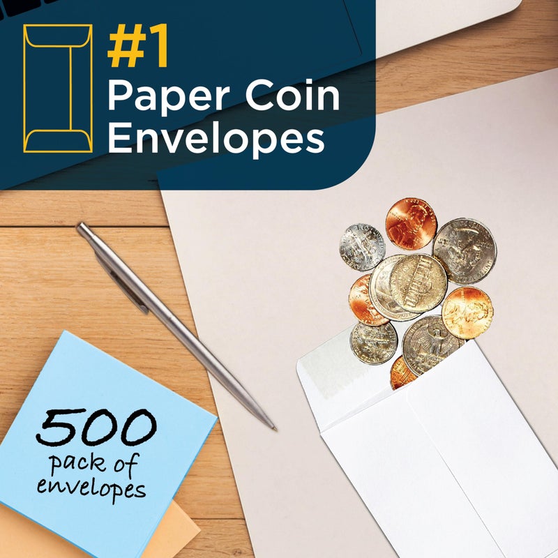 Guardian #1 Paper Coin Envelopes with Gummed Flaps, Pack of 500 Blank Small Envelopes for Gift Cards, Coins, Receipts, Stamps, Small Parts Storage, and More, 2 Â¼ Inches x 3 Â½ Inches, White - Image 2